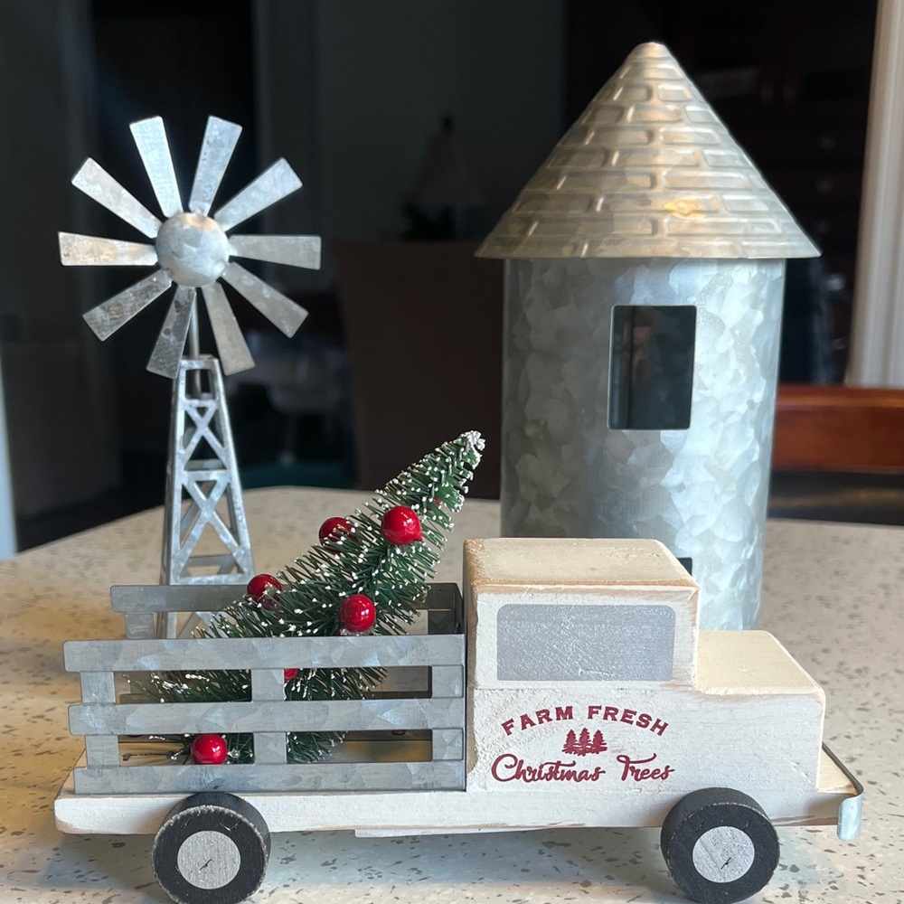 Farm Fresh Christmas Truck with silo and Windmill Decor